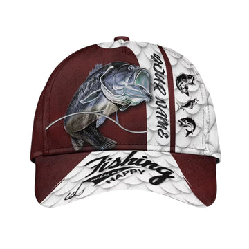 Maxcorners Fishing Makes Me Happy Custom Fishing Baseball Cap, Custom 3D Caps Hats For Fishing Lovers LM0402