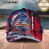 Maxcorners Fishing Patriotic American Flag Stars Stripes Fishing Design with Dynamic Splash Personalized Name 3D Cap (13 Fish Species)