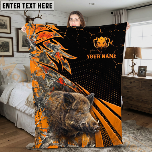 Maxcorners Blaze Orange Wild Boar Hunting Camo Personalized 3D Blanket