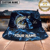 Maxcorners Fishing Blue Water Wave Fishing Illustration with Bold Hook Personalized Name 3D Bucket Hat (13 Fish Species)