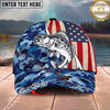 Maxcorners Fishing USA Flag Blue Camouflage Personalized Name 3D Cap (12 Fish Species)