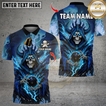 Maxcorners Flame Grim Reaper With Bowling Multicolor Customized Name, Team Name 3D Shirts