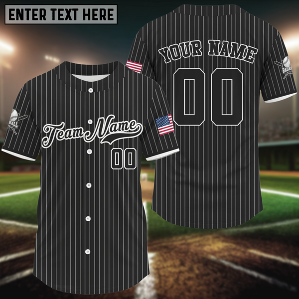 Maxcorners Men’s Classic Pinstripe Patriotic Jersey - Custom USA Shirt With Name, Number & Logo LM2608