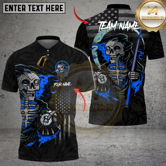 Maxcorners Billiards Grim Reaper Black Multicolor Customized Name, Team Name 3D Shirt