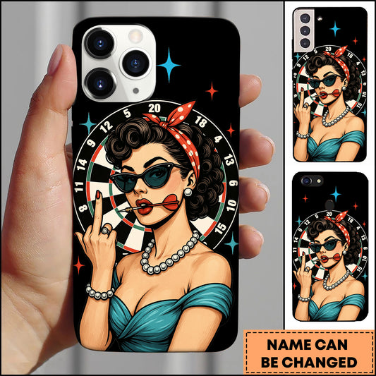 Maxcorners Vintage Pinup Girl Dartboard Retro Style Personalized Name 3D Phone Case