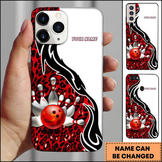 Maxcorners Bowling Leopard Strike Ball Multicolor Personalized Name 3D Phone Case