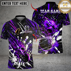 Maxcorners Bowling And Pins Flame Skull Strike Multicolor Customized Name, Team Name 3D Shirts