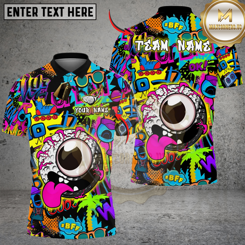 Maxcorners Graffiti Golf Monster Funny Golf Polo Shirt, Custom Name & Team Name 3D Shirts