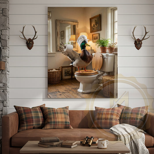 Maxcorners Duck Canvas Cottage Bathroom Towel Wrapped Humor Canvas Wall Art