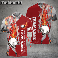 Maxcorners Golf Ball Fire Multicolor Option Customized Name, Team Name 3D Polo Shirt