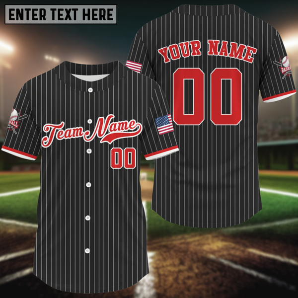 Maxcorners Men's Red Pinstripe Patriotic Baseball Jersey Custom USA Flag Baseball Shirt For Fans 1 LM1809