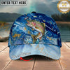 Maxcorners Fishing Ocean Marble Splash Personalized Name 3D Cap (12 Fish Species)
