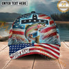 Maxcorners Fishing Patriotic Cross Flag Personalized Name 3D Cap (12 Fish Species)