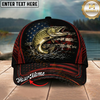 Maxcorners Fishing American Flag Black Red Personalized 3D Cap (12 Fish Species)