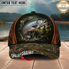 Maxcorners Fishing Forest Camo Orange Trim Personalized 3D Cap (12 Fish Species)