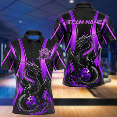 Maxcorners Custom Purple Dragon Bowling Jerseys, Dragon Bowling Men Polo Shirts Bowling League Shirt