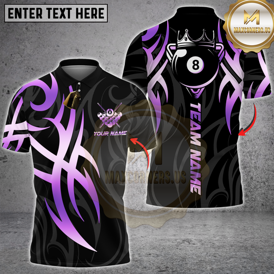 Maxcorners Billiards Sport Crown 8 Ball Flame Multicolor Customized Name, Team Name 3D Shirt