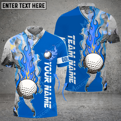 Maxcorners Golf Ball Fire Multicolor Option Customized Name, Team Name 3D Polo Shirt
