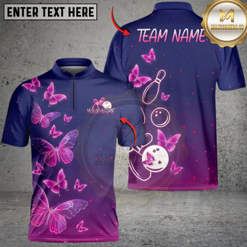 Maxcorners Bowling Neon Butterfly Personalized Name, Team Name 3D Shirt