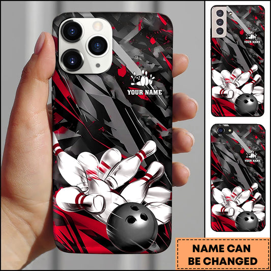 Maxcorners Bowling Black Dynamic Strike Pins Multicolor Personalized Name 3D Phone Case