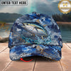 Maxcorners Fishing Blue Camouflage Splash Personalized Name 3D Cap (12 Fish Species)