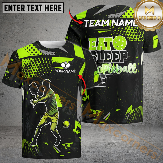 Maxcorners Custom Name Team Pickleball Lover Grunge Green Pattern Unisex Shirt