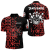 Maxcorners Black and Red Camo Funny Skull Bowling Polo, Quarter Zip Shirt for Men Custom Bowling Team Jersey LM1805