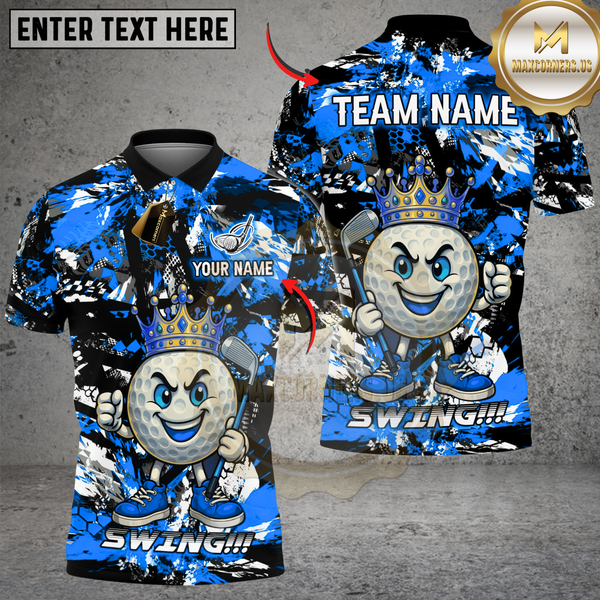 Maxcorners King of Swing Golf Polo Shirt, Custom Name & Team Name 3D Shirts