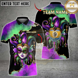 Maxcorners Billiards 9 Ball Mardi Gras Mask Personalized Name 3D Unisex Shirt