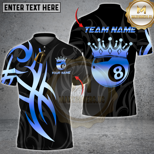 Maxcorners Billiards Crown 8 Ball Flame Multicolor Customized Name, Team Name 3D Shirt