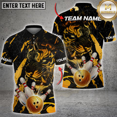 Maxcorners Bowling Shirt Tiger Golden Ball Striking Pins Multioptions Personalized Name, Team Name Unisex 3D Shirt (4 Colors)