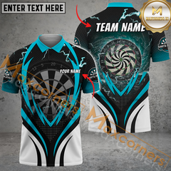 Maxcorners Darts Dartboard Water Thunder Lightning Player Mutilcolor Options Personalized Name, Team Name 3D Polo Shirt