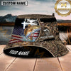 Maxcorners Fishing Camo American Flag Personalized Name 3D Bucket Hat (12 Fish Species)
