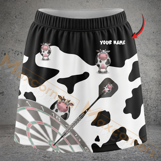 Maxcorners Darts Funny Cow Print Dartboard Personalized 3D Skirts With Shorts