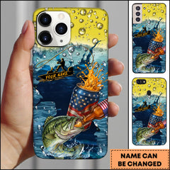 Maxcorners Bass Fishing Phone Case Beer Splash Fishing Graphic Personalized Name 3D Phone Case