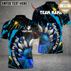 Maxcorners Bowling Pins Splash Paint Multicolor Customized Name, Team Name 3D Shirts