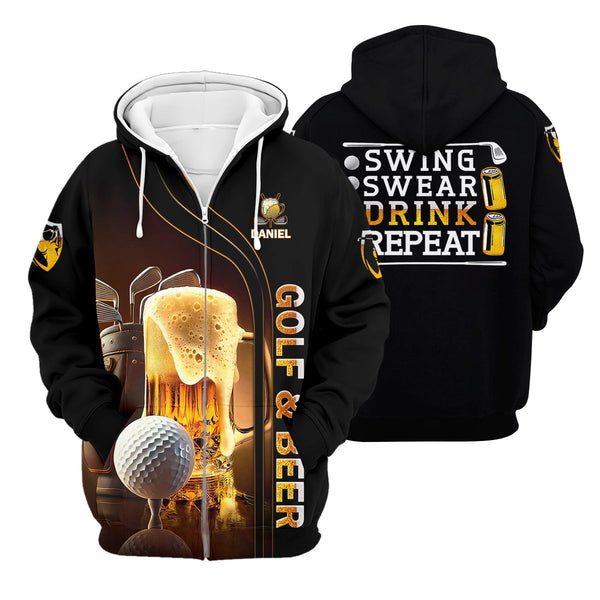 Maxcorners Swing Swear Drink Repeat Funny Golf Polo Shirt, Mens Golf Gift, Golf Lover Gift