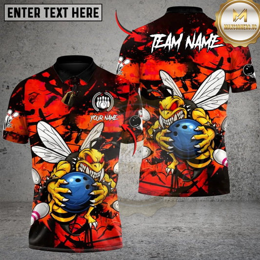 Maxcorners Bowling Savage Bee Strike Multicolor Customized Name, Team Name 3D Shirt