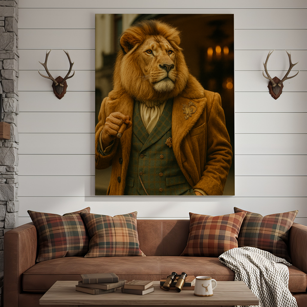 Maxcorners Lion Gentleman Portrait 3D Wrapped Canvas