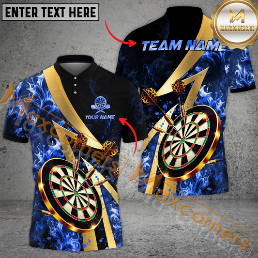 Maxcorners Darts Smoke Flame Multicolor Option Customized Name, Team Name 3D Polo Shirt (6 Colors)