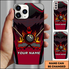 Maxcorners Billiards Flaming 8 Ball Cue Sticks Emblem Design Personalized Name Phone Case