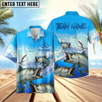 Maxcorners Tarpon Fishing Seabird Sunset Personalized Name, Team Name 3D Hawaiian Shirt