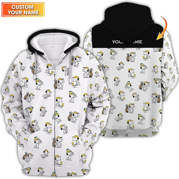 Maxcorners Custom Name Pattern Snoopy Golf Shirt, Peanuts Golf Polos, Golf Gift For Men's, Crazy Golf Shirts