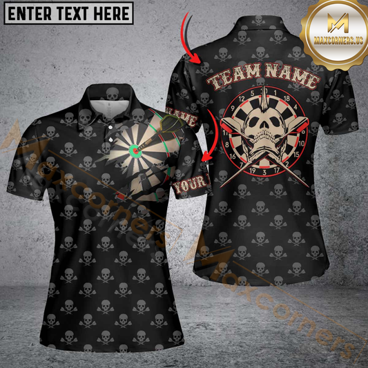 Maxcorners Personalized Darts Skull Crossed Pattern Polo Shirts Scary Darts Jersey