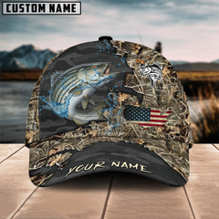 Maxcorners Striped Bass Fishing American Flag Map Camo Pattern Personalized Cap