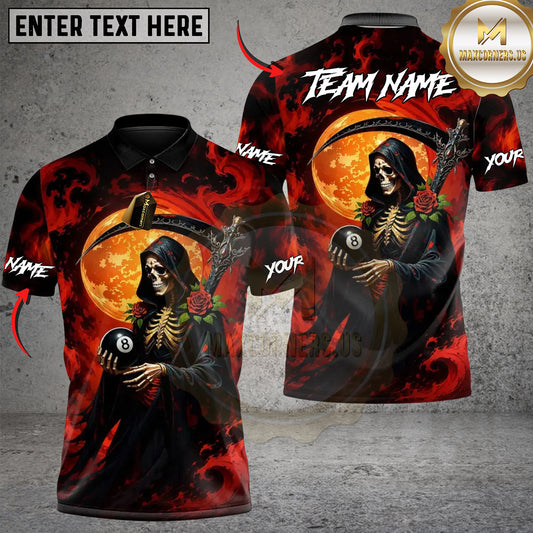 Maxcorners Underworld Skeleton Gothic Rose 8-Ball Billiards Multicolor Customized Name, Team Name 3D Shirts