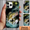 Maxcorners Green Camo Lightning Water Splash Personalized Name Phone Case (13 Fish Species)