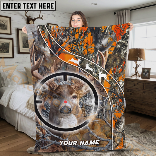 Maxcorners Deer Target Sight Blaze Orange Camo Hunting Personalized 3D Blanket