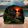 Maxcorners Fishing Reaper Sunset Green Honeycomb Personalized Name 3D Cap (12 Fish Species)