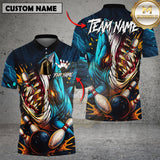 Maxcorners Bowling Shirt Scary Fierce Shark Attack Multioptions Personalized Name, Team Name Unisex 3D Shirt (4 Colors)